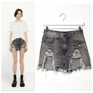 R13 Shredded Slouch Shorts in Leyton Black Cutoffs Boho Size 25 Grunge Western